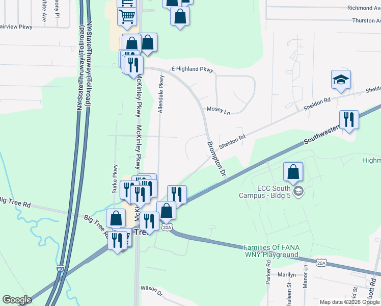 map of restaurants, bars, coffee shops, grocery stores, and more near 4097 Connors Way in Blasdell