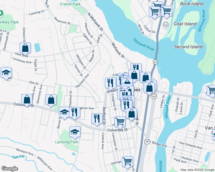 map of restaurants, bars, coffee shops, grocery stores, and more near 9 Sargent Street in Cohoes