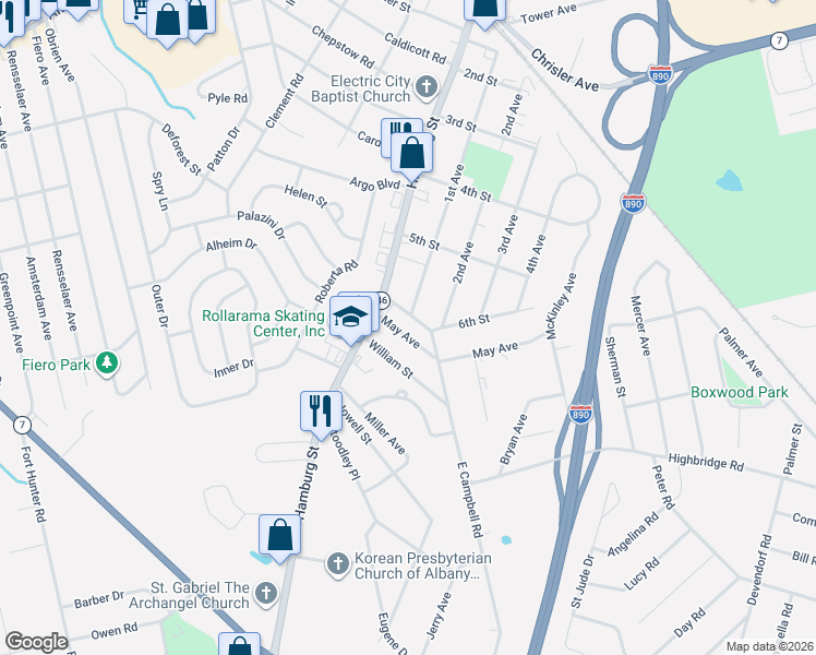 map of restaurants, bars, coffee shops, grocery stores, and more near 234 May Avenue in Schenectady