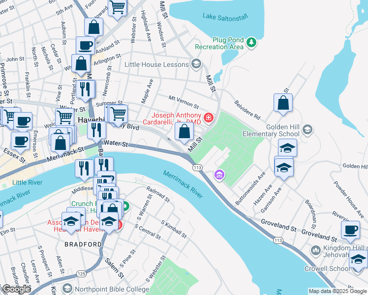 map of restaurants, bars, coffee shops, grocery stores, and more near 24 Came Avenue in Haverhill