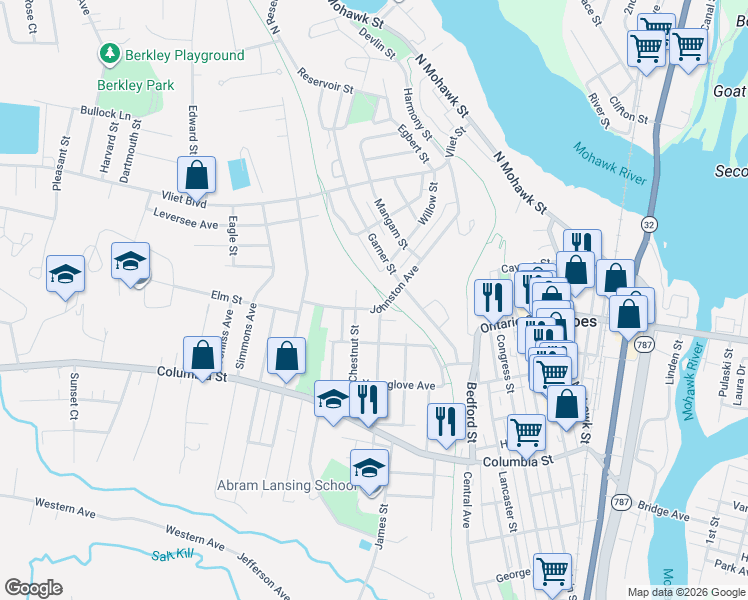 map of restaurants, bars, coffee shops, grocery stores, and more near 98 Willow Street in Cohoes