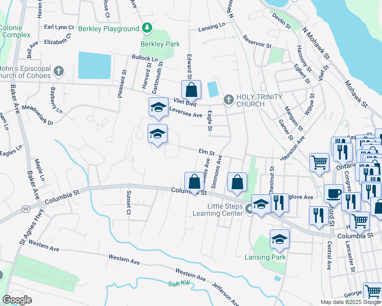 map of restaurants, bars, coffee shops, grocery stores, and more near 74 Elm Street in Cohoes