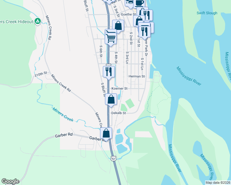 map of restaurants, bars, coffee shops, grocery stores, and more near 903-999 South 4th Street in Guttenberg