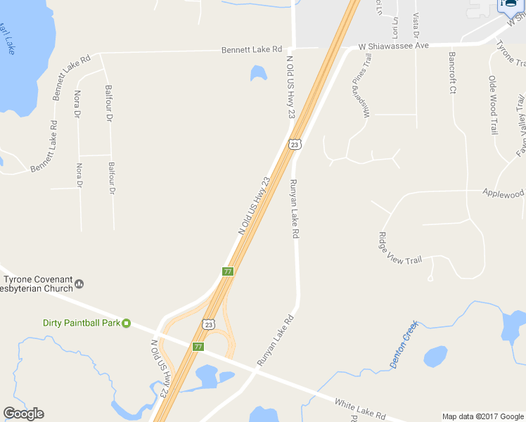 map of restaurants, bars, coffee shops, grocery stores, and more near U.S. 23 in Fenton