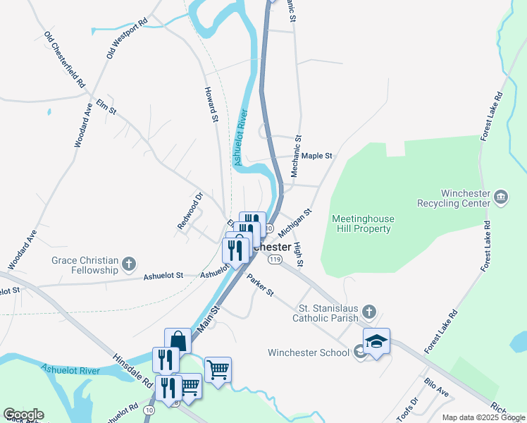 map of restaurants, bars, coffee shops, grocery stores, and more near 27 Hildreth Street in Winchester