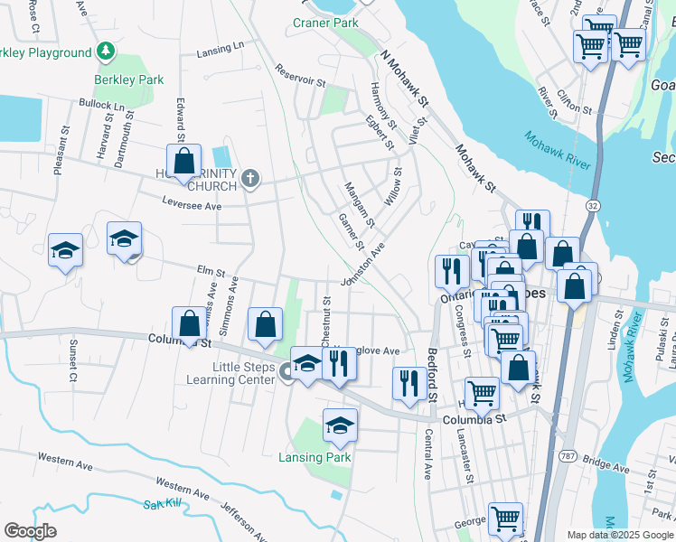 map of restaurants, bars, coffee shops, grocery stores, and more near 98 Willow Street in Cohoes