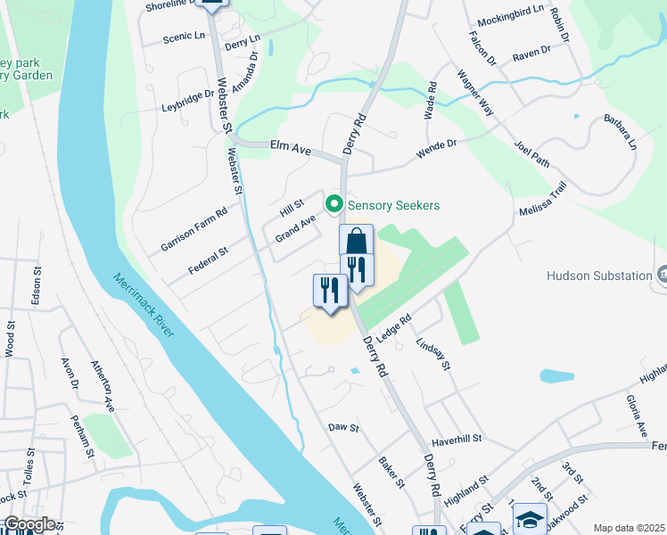 map of restaurants, bars, coffee shops, grocery stores, and more near 338 Abbott Farm Lane in Hudson