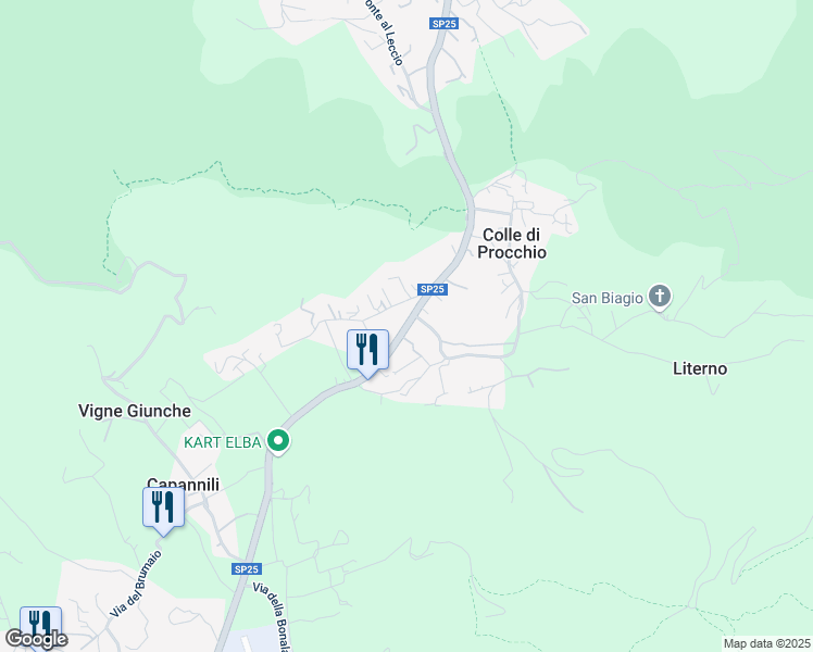 map of restaurants, bars, coffee shops, grocery stores, and more near 53 via dei Marmi in Colle di Procchio