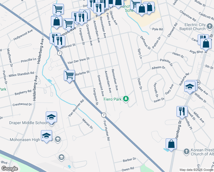 map of restaurants, bars, coffee shops, grocery stores, and more near 2060 Greenpoint Avenue in Schenectady