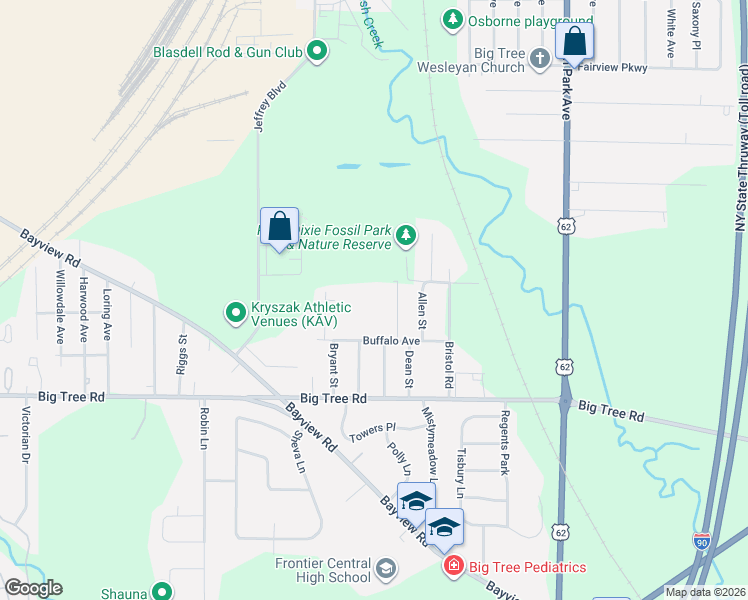 map of restaurants, bars, coffee shops, grocery stores, and more near 4010 Bond Street in Buffalo