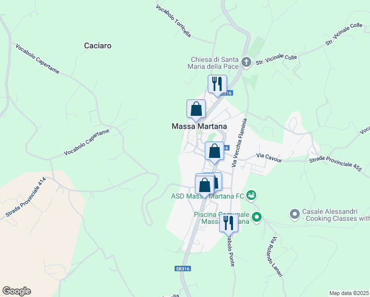 map of restaurants, bars, coffee shops, grocery stores, and more near 2 Via Mentana in Massa Martana