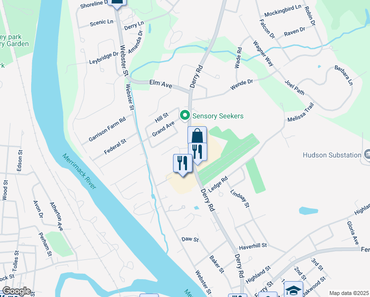 map of restaurants, bars, coffee shops, grocery stores, and more near 338 Abbott Farm Lane in Hudson