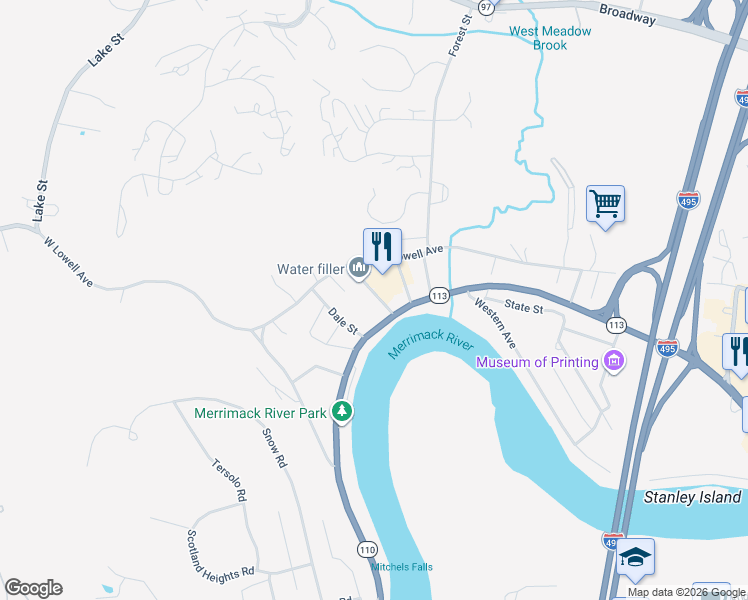 map of restaurants, bars, coffee shops, grocery stores, and more near 44 Hatch Street in Haverhill
