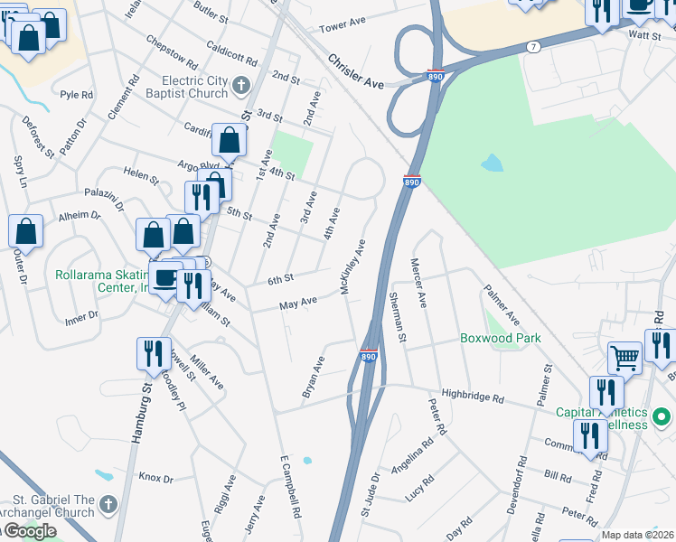 map of restaurants, bars, coffee shops, grocery stores, and more near 1079 McKinley Avenue in Schenectady