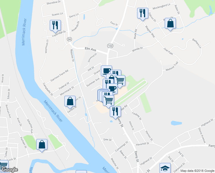 map of restaurants, bars, coffee shops, grocery stores, and more near 5 Abbott Farm Lane in Hudson