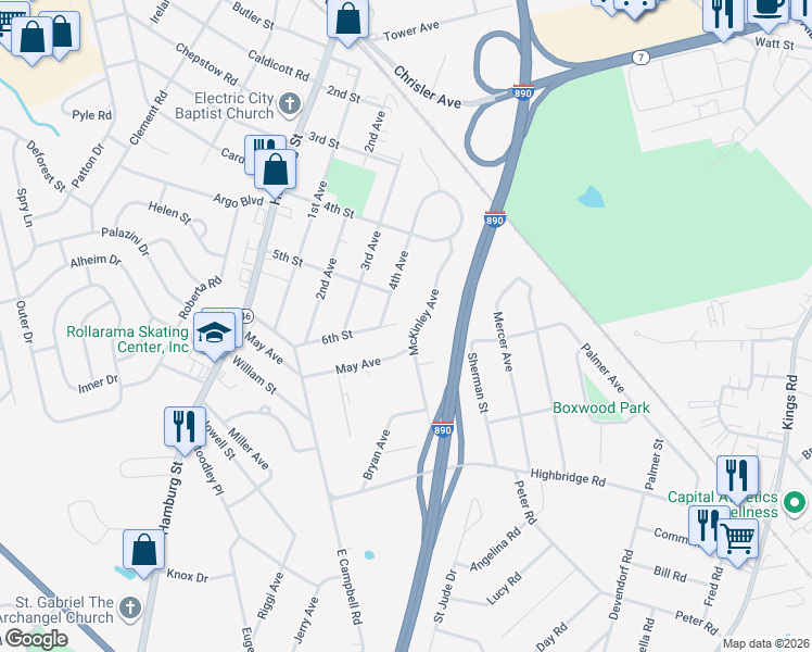 map of restaurants, bars, coffee shops, grocery stores, and more near 1079 McKinley Avenue in Schenectady