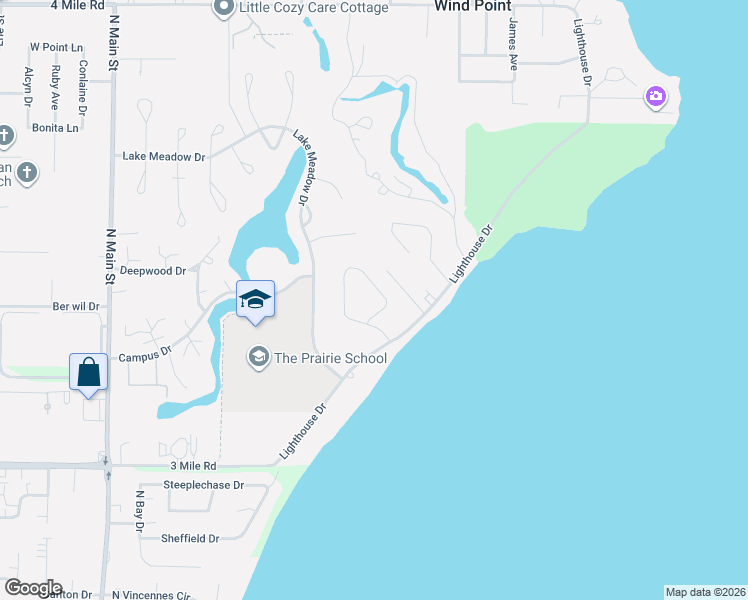 map of restaurants, bars, coffee shops, grocery stores, and more near 128 Lamplighter Lane in Racine