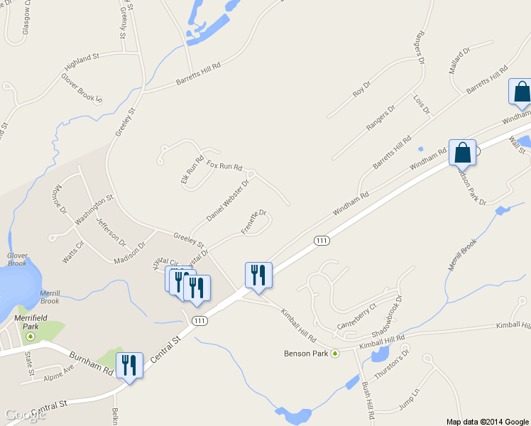 map of restaurants, bars, coffee shops, grocery stores, and more near 23 Frenette Drive in Hudson