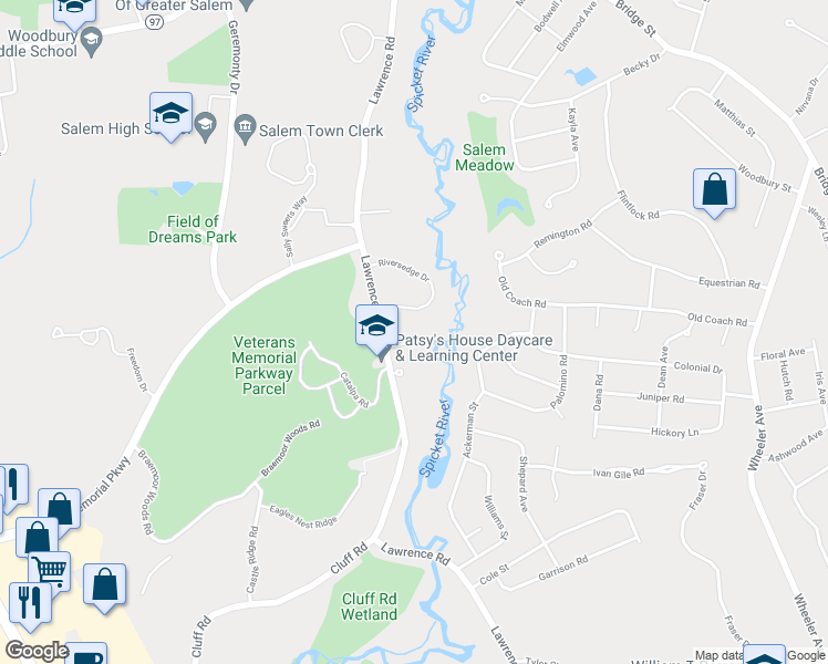 map of restaurants, bars, coffee shops, grocery stores, and more near 4 Dominic Drive in Salem