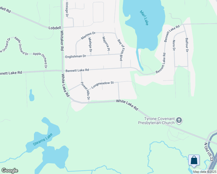 map of restaurants, bars, coffee shops, grocery stores, and more near 9490 Longmeadow St. in Fenton