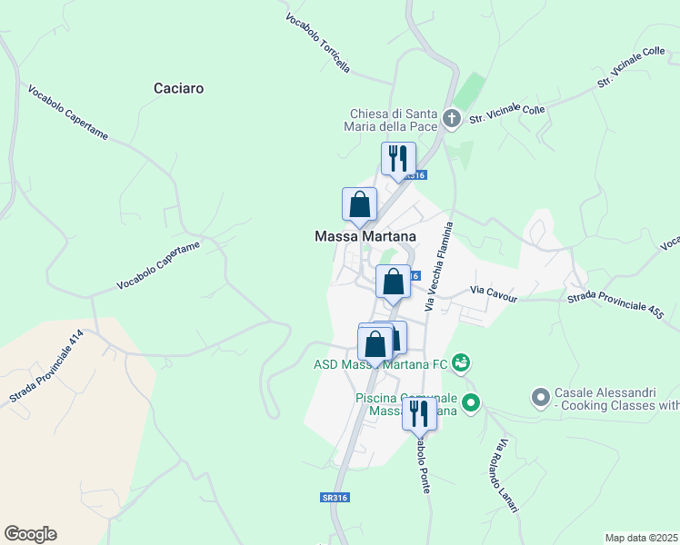 map of restaurants, bars, coffee shops, grocery stores, and more near 2 Via Mentana in Massa Martana