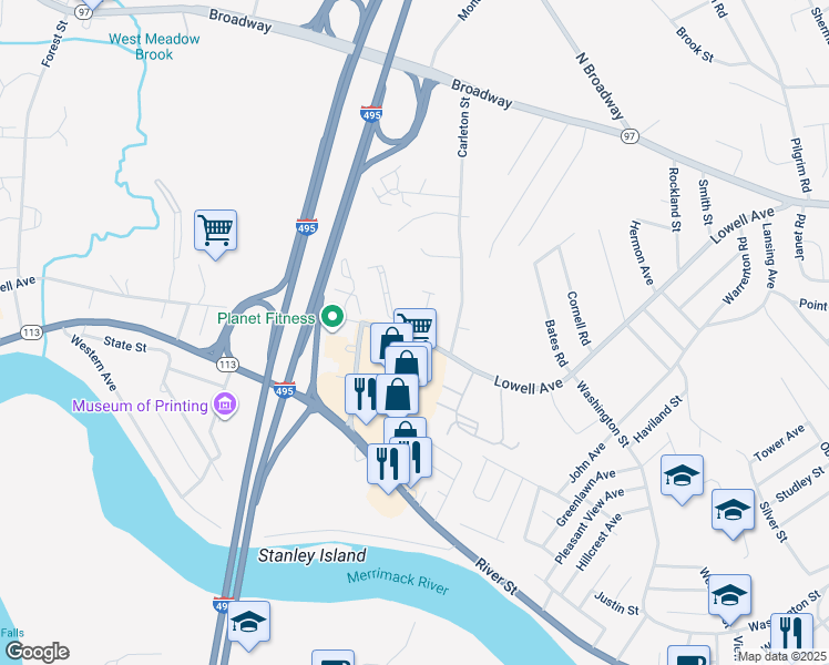 map of restaurants, bars, coffee shops, grocery stores, and more near 45 Hunters Run Place in Haverhill