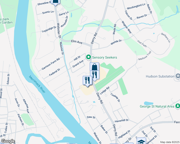 map of restaurants, bars, coffee shops, grocery stores, and more near 338 Abbott Farm Lane in Hudson