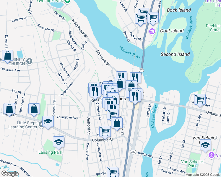 map of restaurants, bars, coffee shops, grocery stores, and more near in Cohoes