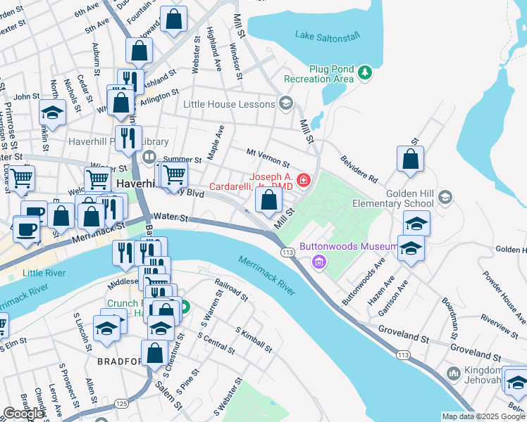 map of restaurants, bars, coffee shops, grocery stores, and more near 22 Came Avenue in Haverhill
