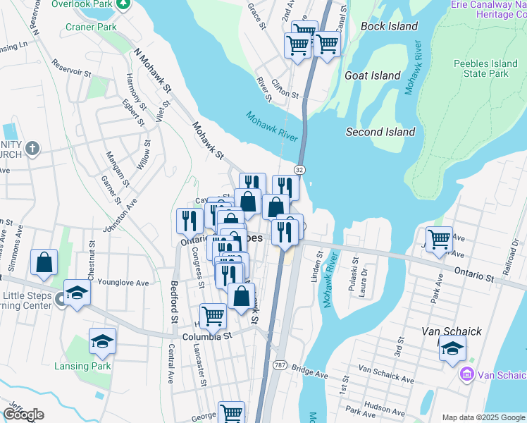 map of restaurants, bars, coffee shops, grocery stores, and more near 50 Oneida Street in Cohoes
