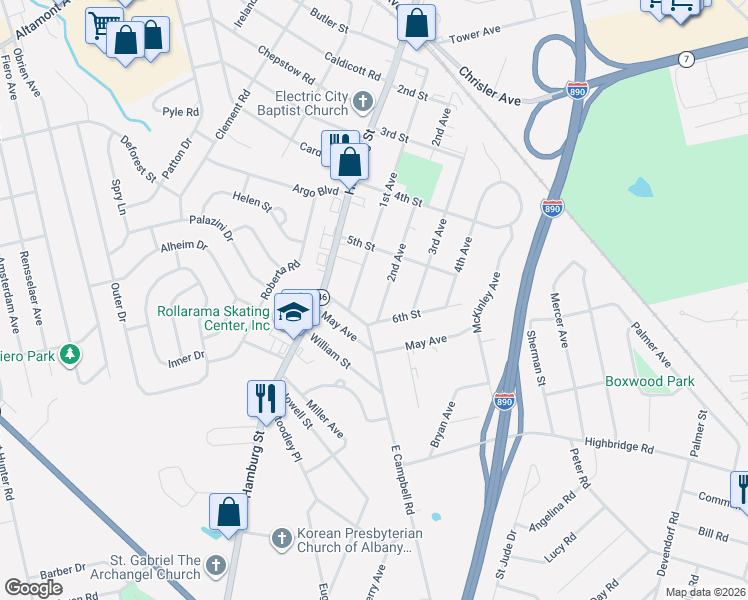 map of restaurants, bars, coffee shops, grocery stores, and more near 2654 2nd Avenue in Schenectady