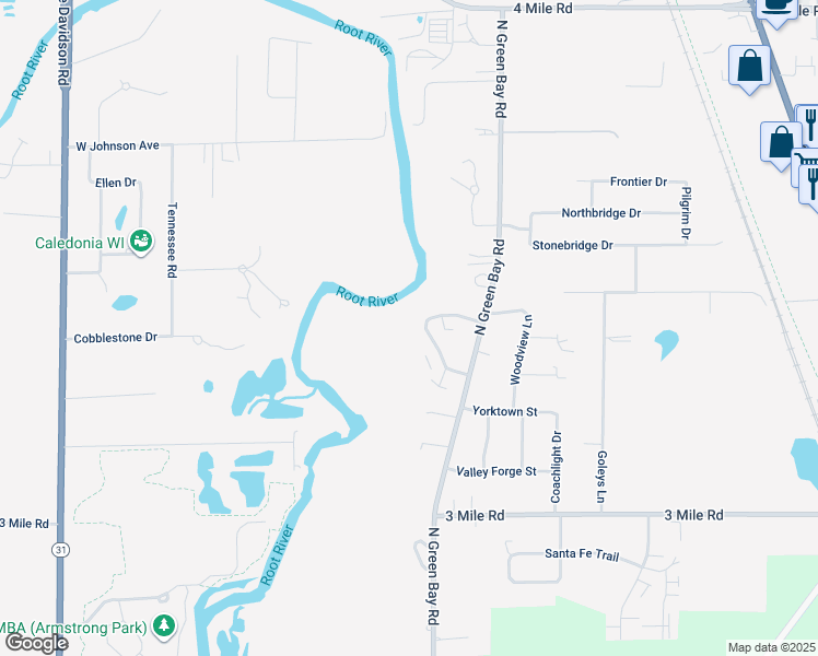 map of restaurants, bars, coffee shops, grocery stores, and more near 4334 Kennedy Drive in Racine