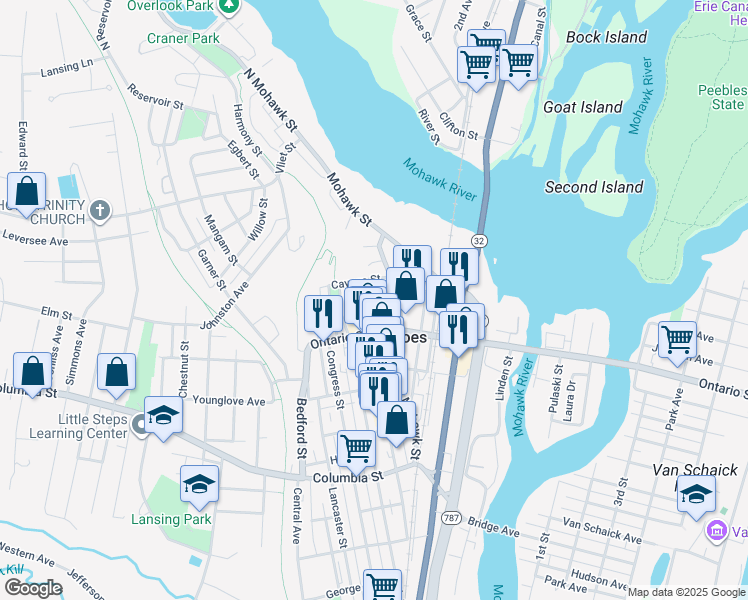 map of restaurants, bars, coffee shops, grocery stores, and more near 65 Remsen Street in Cohoes