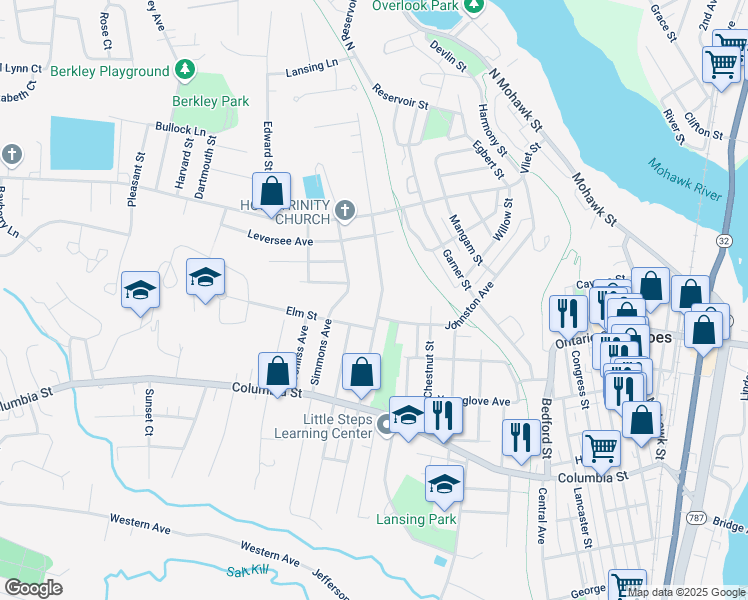 map of restaurants, bars, coffee shops, grocery stores, and more near 1 Masten Avenue in Cohoes