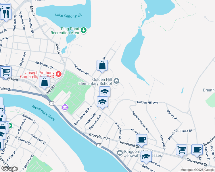 map of restaurants, bars, coffee shops, grocery stores, and more near 26 Mears Farm Road in Haverhill