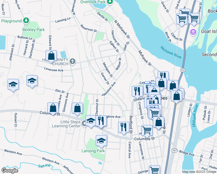 map of restaurants, bars, coffee shops, grocery stores, and more near 71 Johnston Avenue in Cohoes