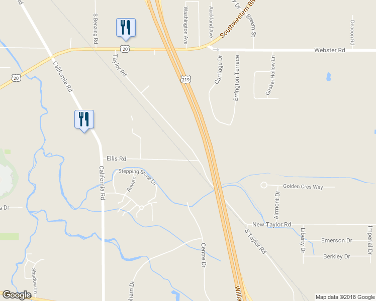 map of restaurants, bars, coffee shops, grocery stores, and more near 3970 Taylor Road in Orchard Park