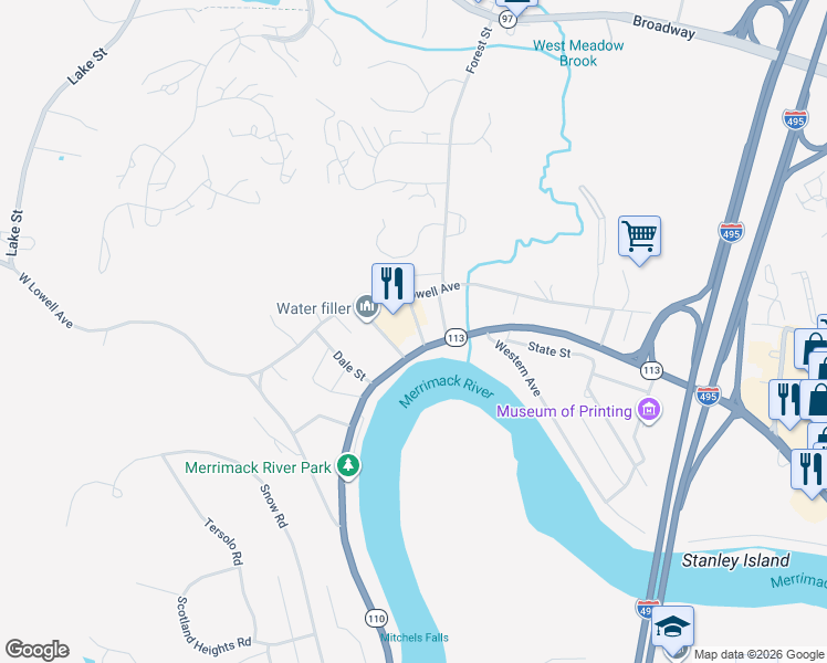 map of restaurants, bars, coffee shops, grocery stores, and more near 10 Alpha Street in Haverhill