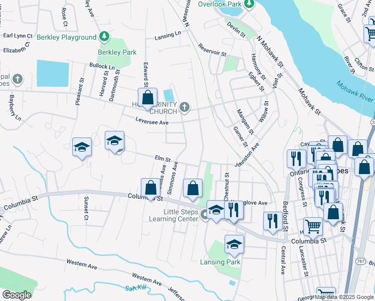 map of restaurants, bars, coffee shops, grocery stores, and more near 12 Simmons Avenue in Cohoes