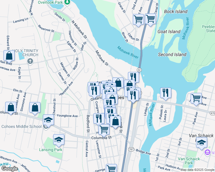 map of restaurants, bars, coffee shops, grocery stores, and more near in Cohoes