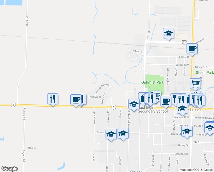 map of restaurants, bars, coffee shops, grocery stores, and more near 43 Sinclair Crescent in Aylmer