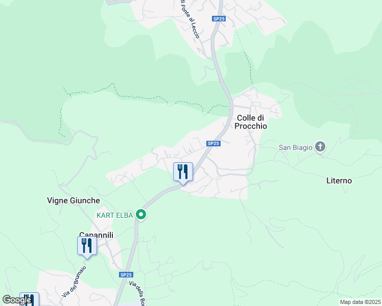 map of restaurants, bars, coffee shops, grocery stores, and more near 53 via dei Marmi in Colle di Procchio