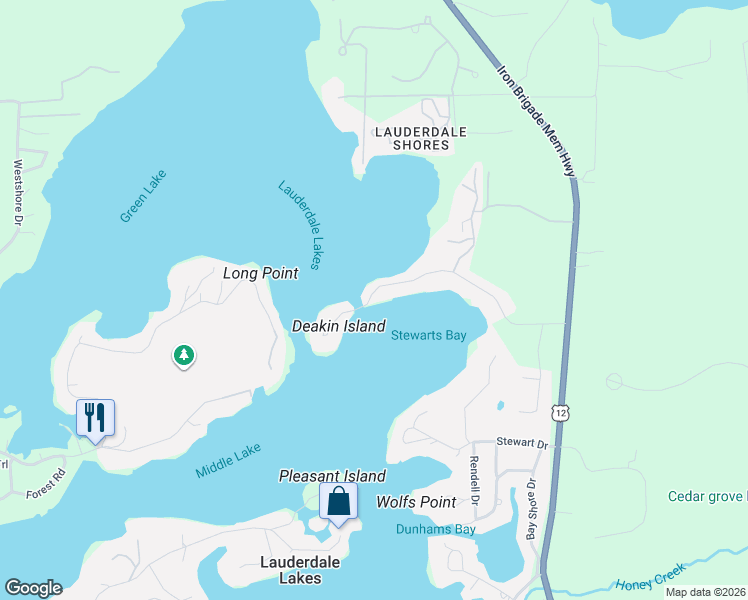 map of restaurants, bars, coffee shops, grocery stores, and more near 5301 Lauderdale Drive in Elkhorn