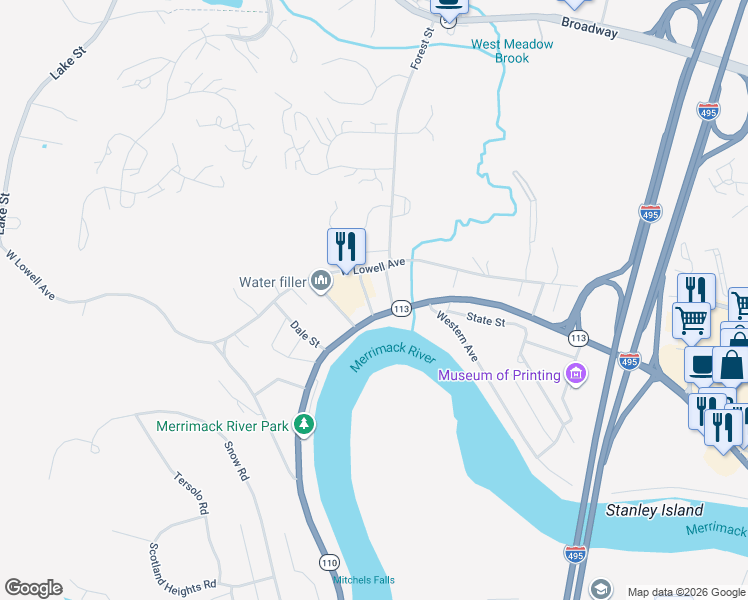 map of restaurants, bars, coffee shops, grocery stores, and more near 10 Alpha Street in Haverhill