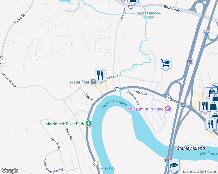map of restaurants, bars, coffee shops, grocery stores, and more near 10 Alpha Street in Haverhill