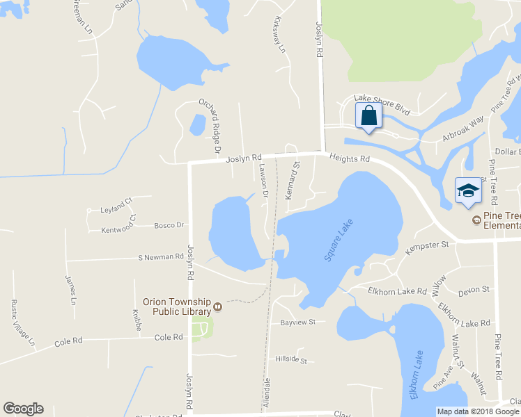 map of restaurants, bars, coffee shops, grocery stores, and more near 646 Lawson Drive in Orion charter Township