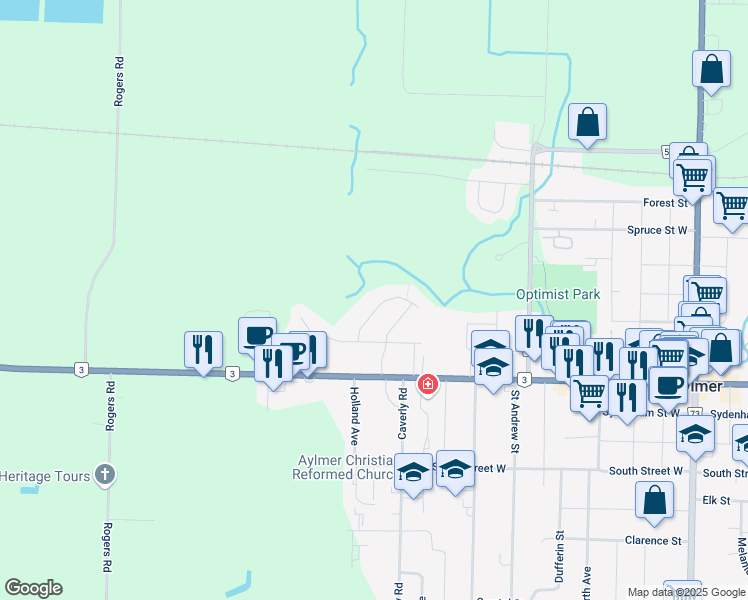 map of restaurants, bars, coffee shops, grocery stores, and more near 26 Sinclair Crescent in Aylmer