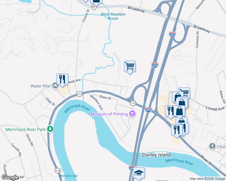 map of restaurants, bars, coffee shops, grocery stores, and more near 1 Canterbury Avenue in Haverhill