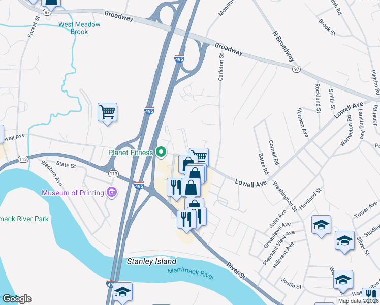 map of restaurants, bars, coffee shops, grocery stores, and more near 22 Hunters Run Place in Haverhill