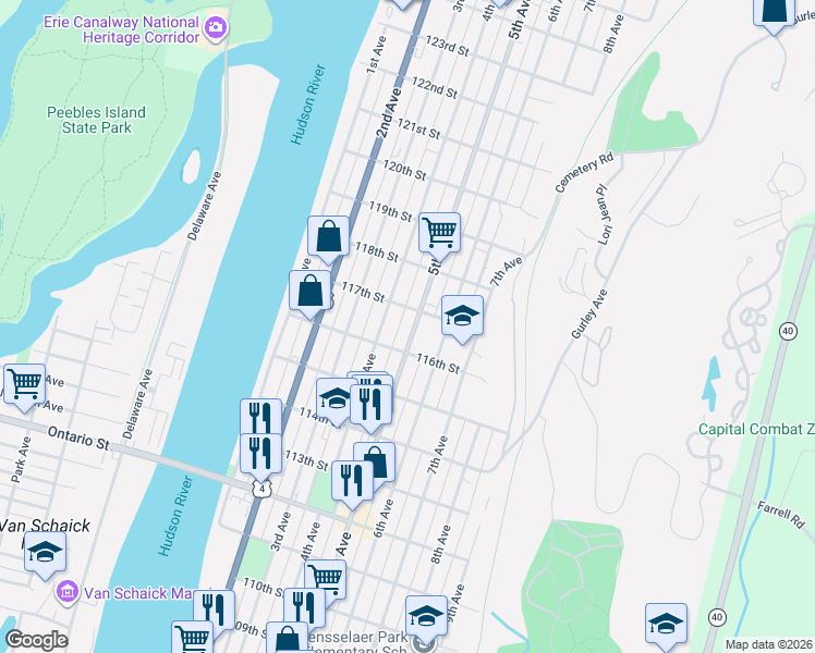 map of restaurants, bars, coffee shops, grocery stores, and more near in Troy